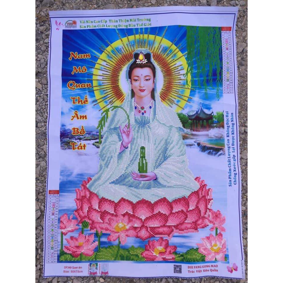 Tranh Đính Đá QUAN ÂM BỒ TÁT (ĐÁ ABC CAO CẤP). Kích Thước: 75cm x 55cm