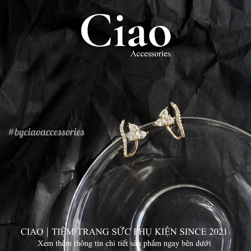 Khuyên tai/ Bông tai mạ bạc S925 thiết kế hình hoa đính đá tinh tế Caily Ciao