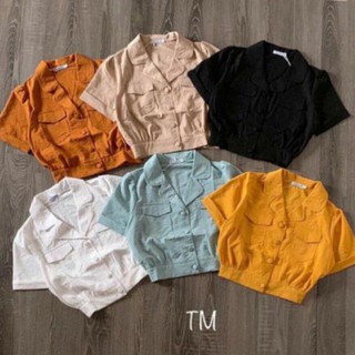 Áo cổ vest croptop - Áo sơ mi dág croptop xinhh