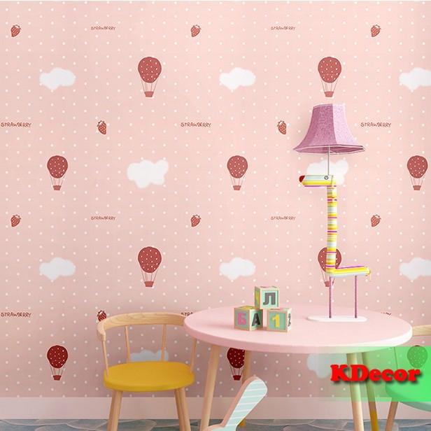10m Giấy Dán Tường Kinh khí cầu hồng có keo sẵn khổ 45cm