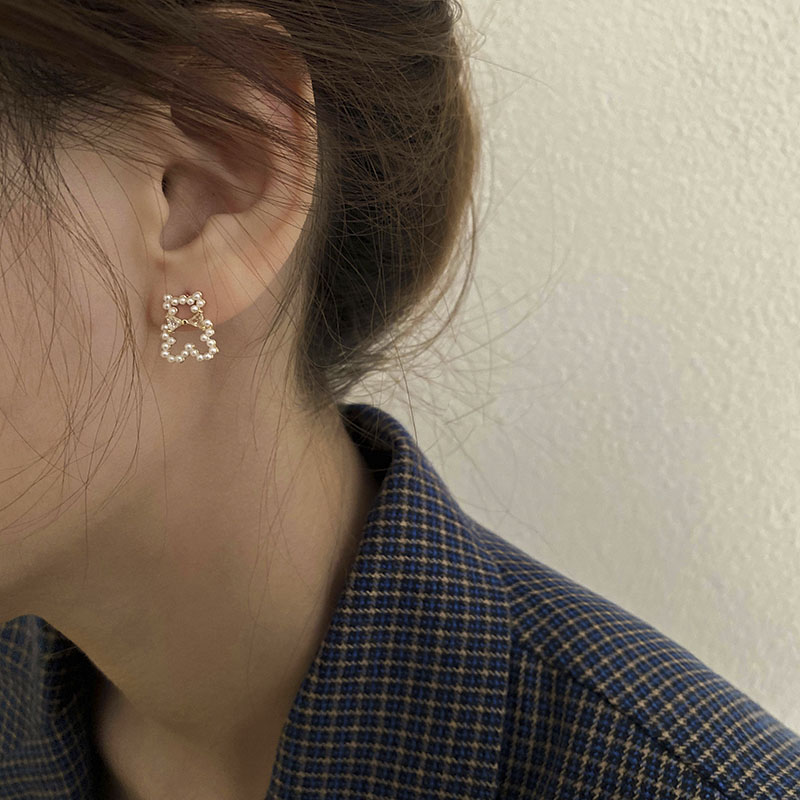 Bông Tai Hình Gấu Đính Ngọc Trai Đáng Yêu Cho Nữ Yanqueens Đồ trang sức Quà tặng