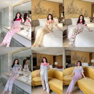 Pijama Tay Cộc Quần Dài Lụa Satin/ Pijama tiểu thư lụa Satin