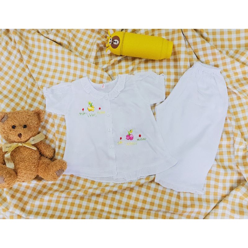 Bộ tole lanh vải trơn thêu tay ngắn quần dài TNQD bé gái