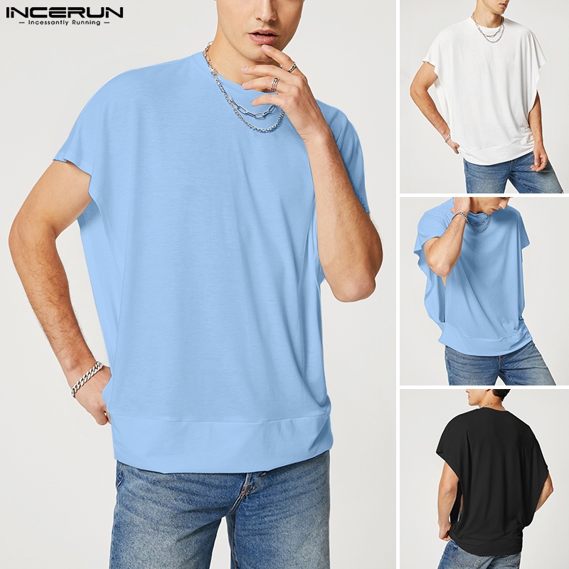 INCERUN Áo Thun Tay Ngắn Dáng Rộng Màu Trơn 3 Màu Sắc Đa Dạng Hợp Thời Trang Cho Nam