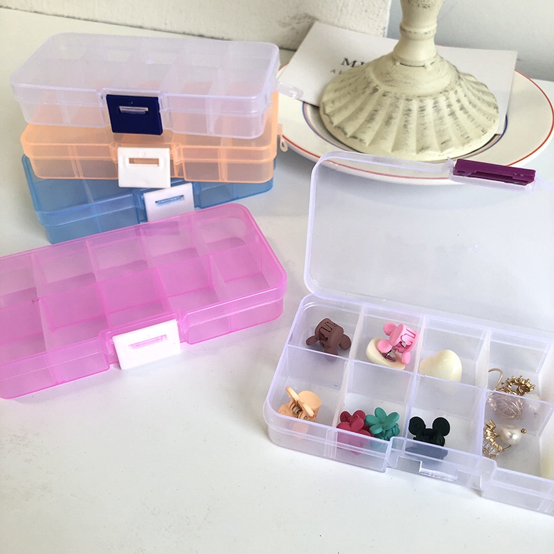 Hộp Nhựa Trong Suốt 10 Ngăn Đựng Trang Sức Tiện Dụng