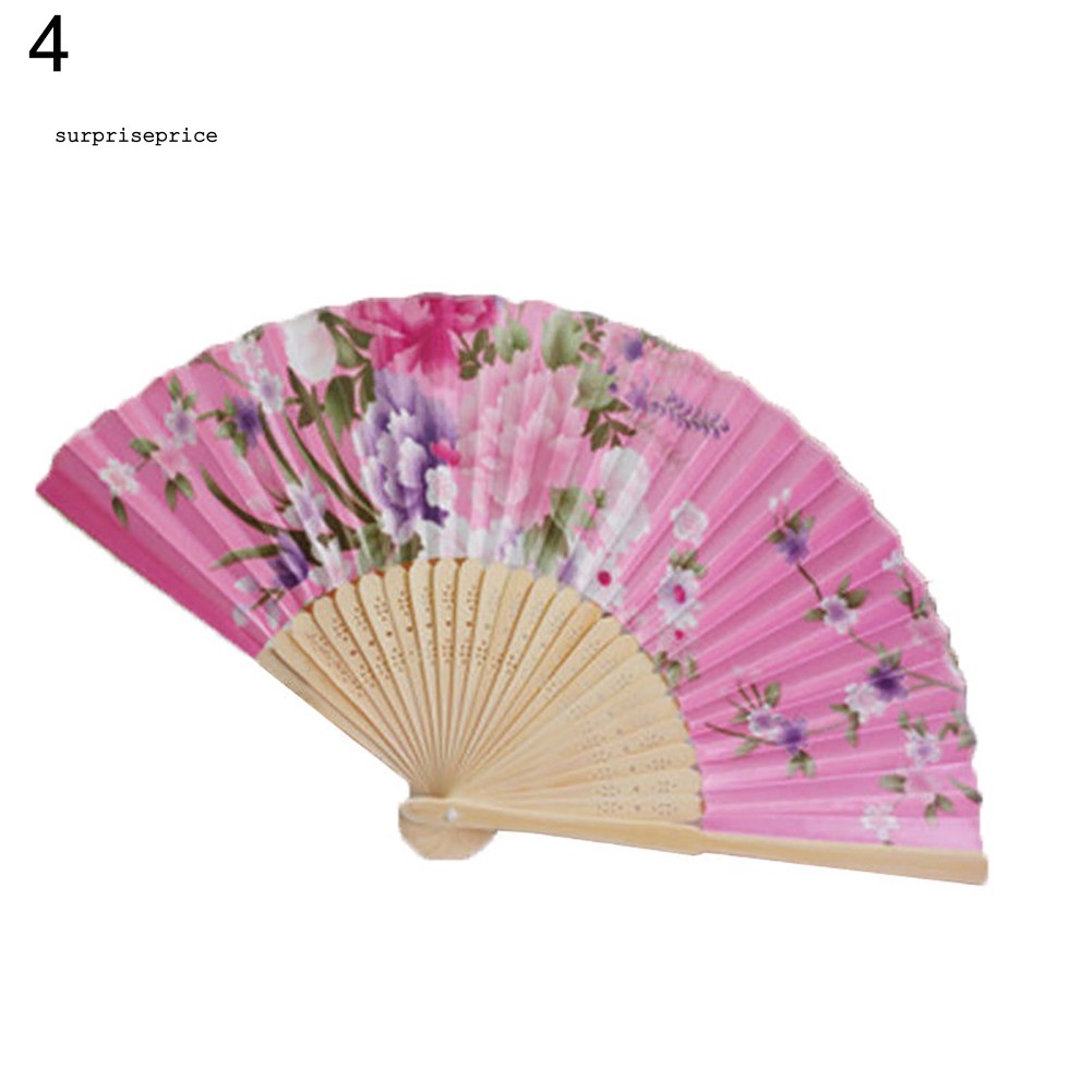 [ HÀNG có sẵn ] quạt tre xếp in hoa phong cách vintage