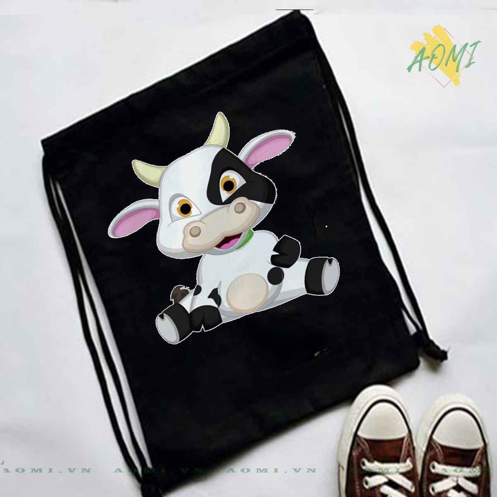 BALO MINI bò sữa milk AOMIVN DÂY RÚT ĐEO VAI 33x38cm NHỎ XINH UNISEX CHẤT CANVAS CUTE TIỆN ÍCH DU LỊCH DẠO PHỐ