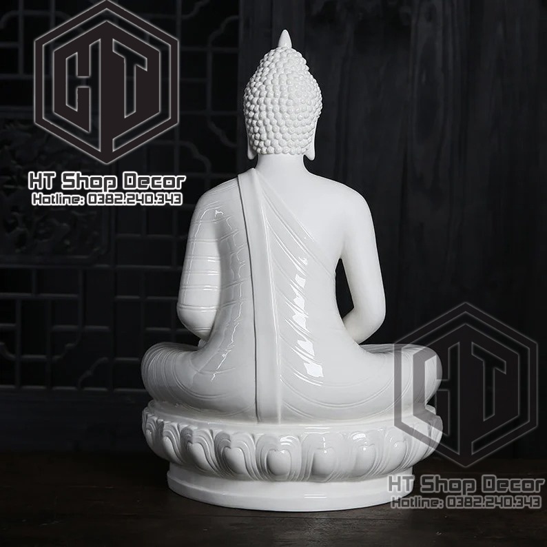 Tượng Thích Ca styles Thái 30cm màu trắng sứ