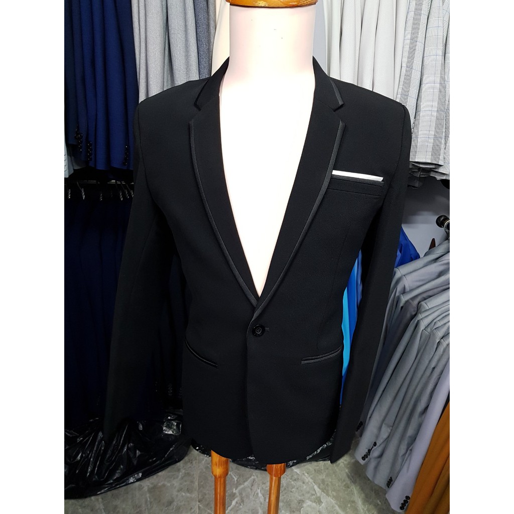 Áo vest nam ôm body chất vải dày mịn co giãn màu đen viền đen