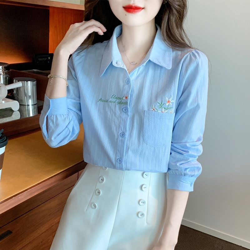 áo kiểu nữ áo sơ mi tay ngắn áo sơ mi áo sơ mi nữ Áo Sơ Mi Cotton Nguyên Chất Thêu Họa Tiết Phong Cách Phương Tây Thời Trang Mùa Thu 2022 Cho Nữ