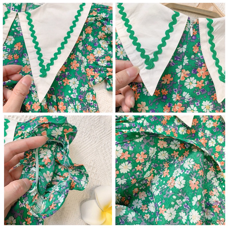 Đầm Công Chúa Cổ Búp Bê In Hoa Dễ Thương Thời Trang Mùa Hè Cho Bé Gái