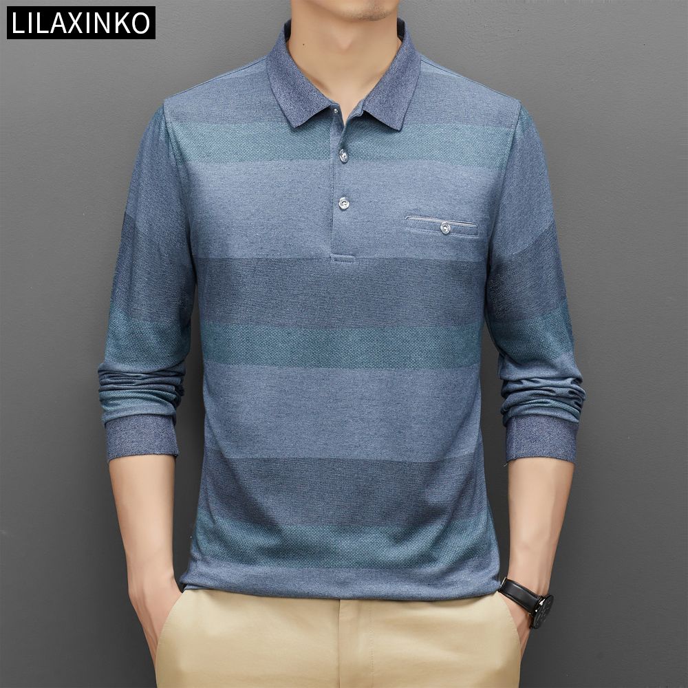 Áo Thun Polo Cotton Tay Dài Kẻ Sọc 3 Màu Thời Trang Thu Đông Cho Nam