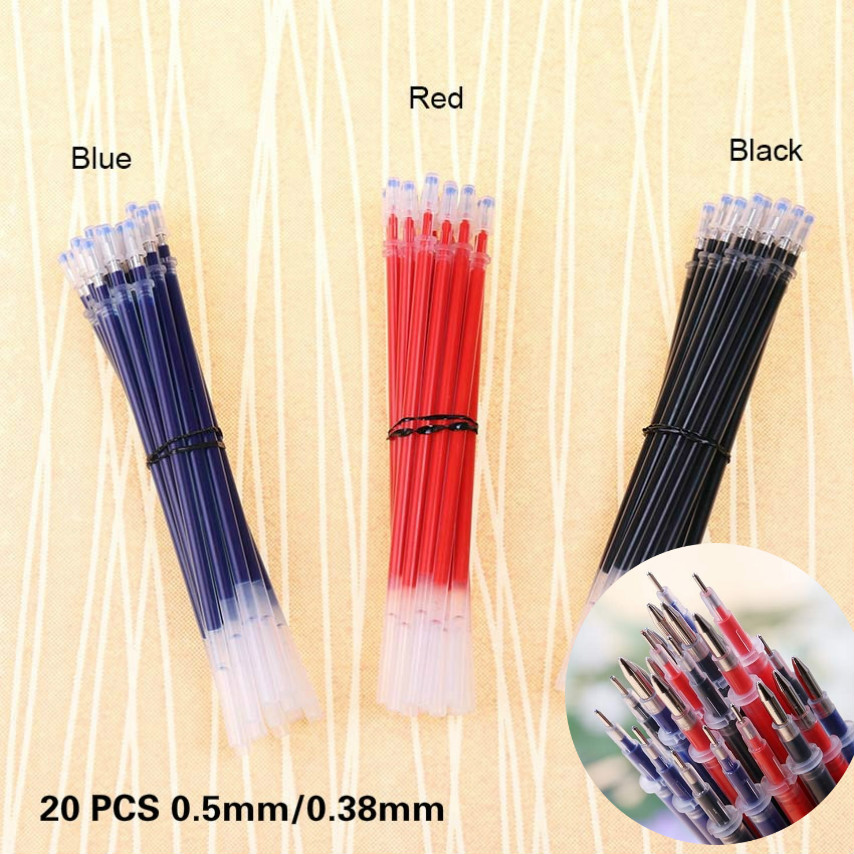 20 Ruột Bút Bi Mực Đỏ / Đen / Đỏ Ngòi 0.5mm 0.38mm