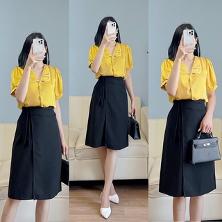 Áo lụa viền cổ ngọc