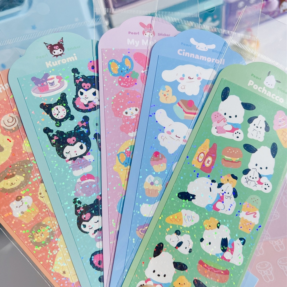 SANRIO 1 Tờ Nhãn Dán Trang Trí Sổ Tay Hình Kuromi Cinnamoroll Gooka Màu Laser Lấp Lánh DIY