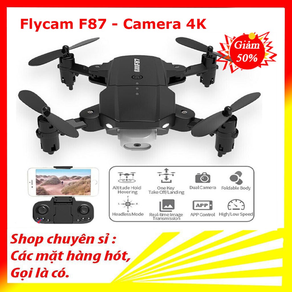 Flycam 4K Drone F87 kết nối WIFI, Flycam Mini