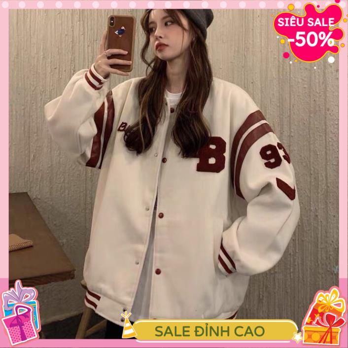 Áo bomber nữ form rộng Áo khoác bomber nữ form rộng nỉ kiểu bóng chày unisex hàn quốc ulzzang học sinh sinh viên un KH