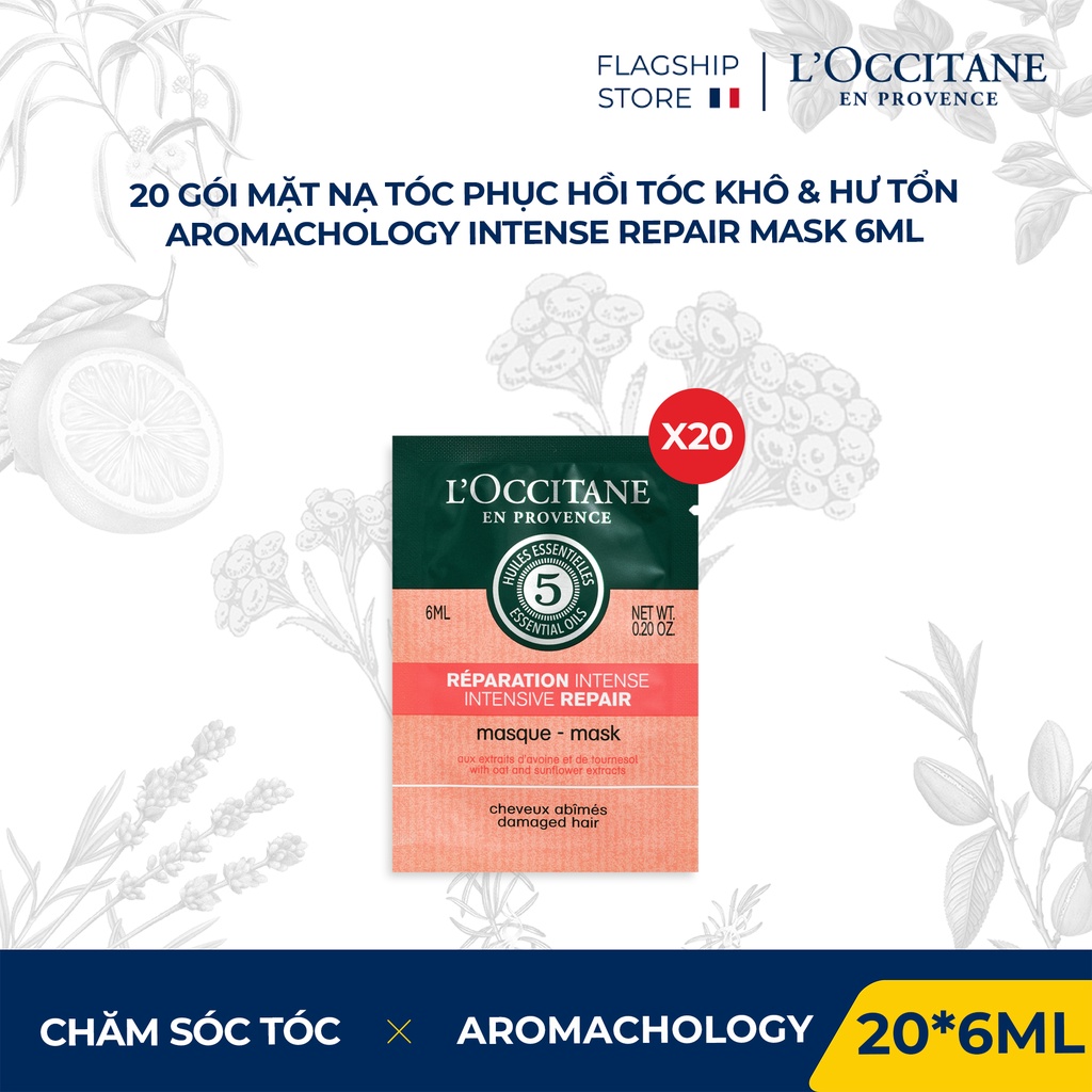 20 gói Mặt Nạ Tóc Phục Hồi Tóc Khô &amp; Hư Tổn Aromachology Intense Repair Mask 6ml L'Occitane