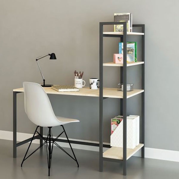 Bàn làm việc liền kệ sách mặt gỗ