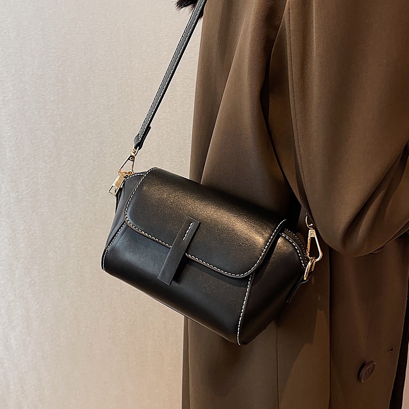 Túi Đeo Chéo Hình Vuông Nhỏ Màu Đen Có Khóa Kéo Phong Cách retro Cho Nữ
