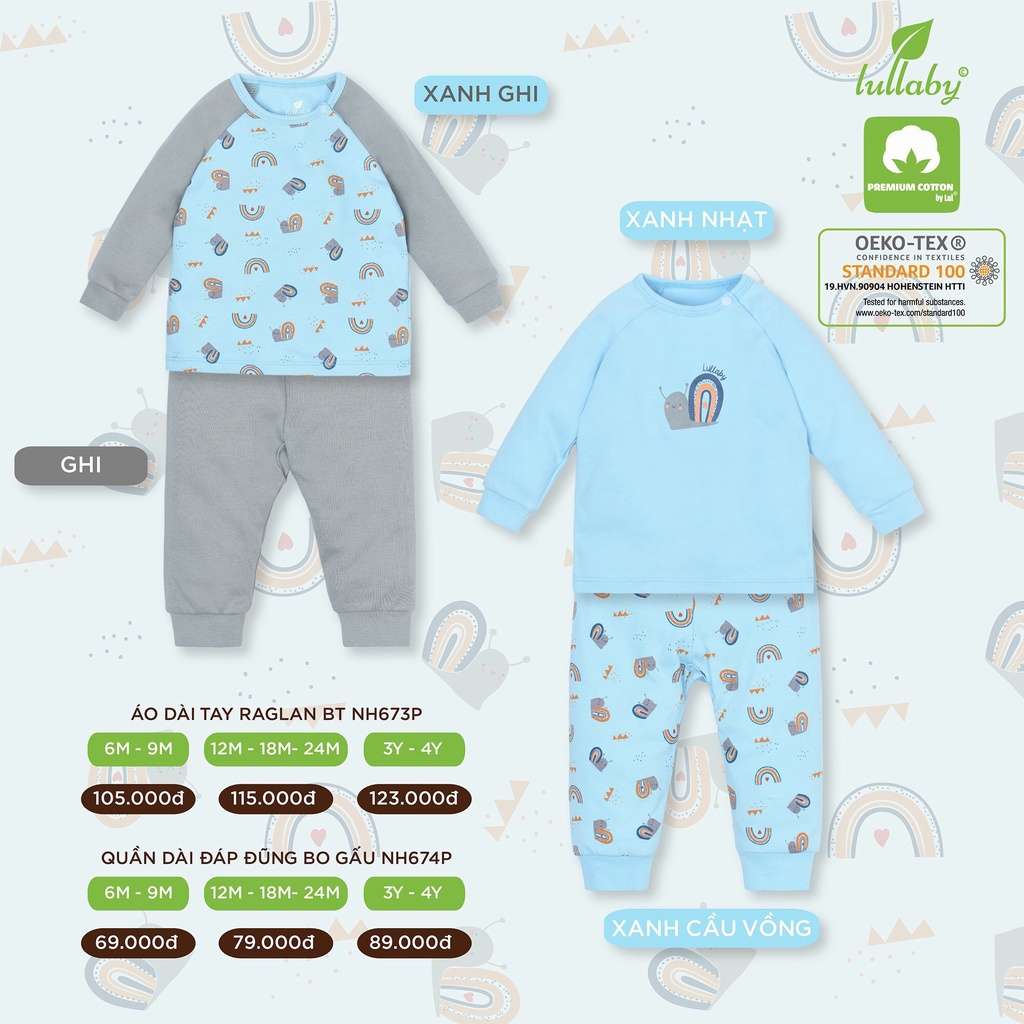 [CHÍNH HÃNG] Bộ dài tay raglan cotton cao cấp hoạ tiết bé trai thu đông Lullaby