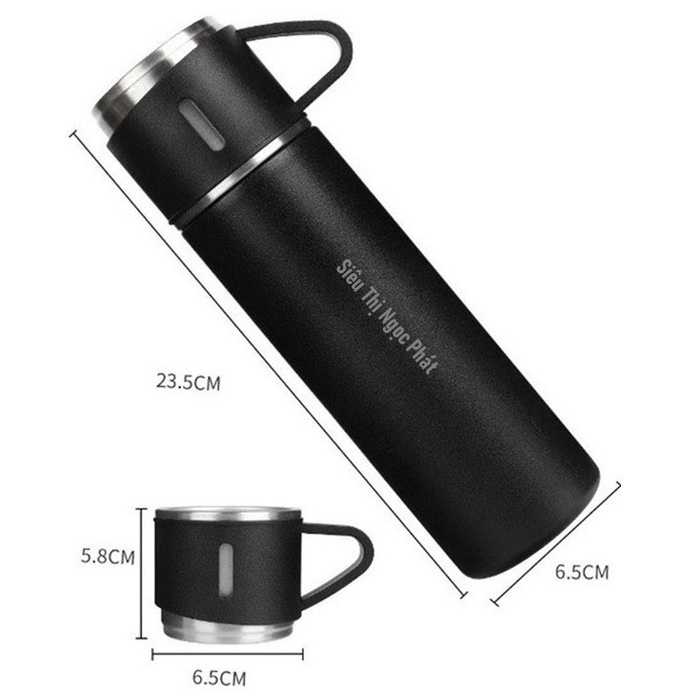 Bình Giữ Nhiệt Inox 304_500ML_Kèm2 Cốc_Sang Trọng_[Tặng kèm móc khóa dễ thương]