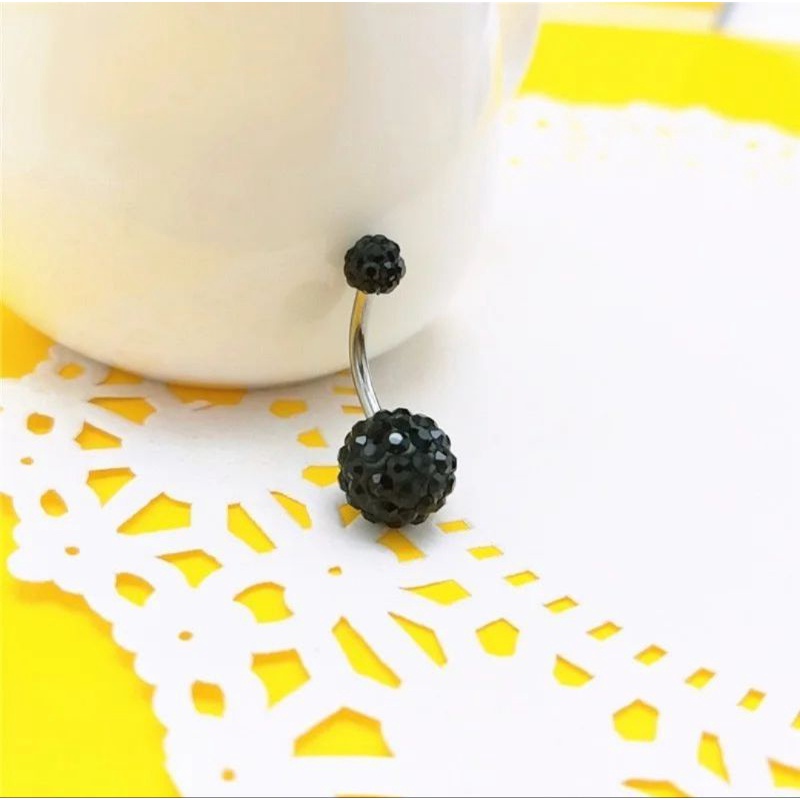 KHUYÊN RỐN ĐÍNH ĐÁ - Khuyên Rốn Màu Đen - Khuyên thép y tế không gỉ - Khuyên xỏ rốn - Khuyên Rốn Cao