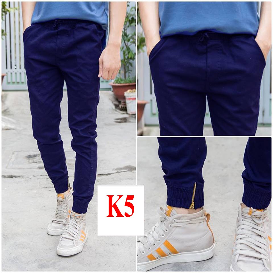 Quần Jogger kaki co giãn khóa zip-xanh đen