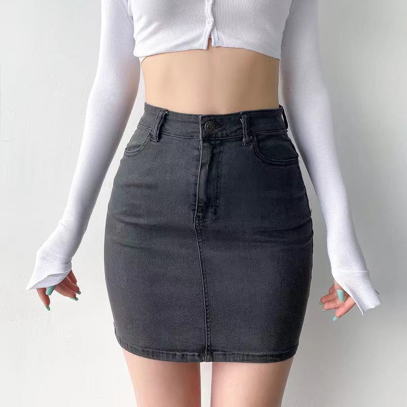 Chân váy jean COZOKC lưng cao co giãn xinh xắn dễ phối đồ cho nữ