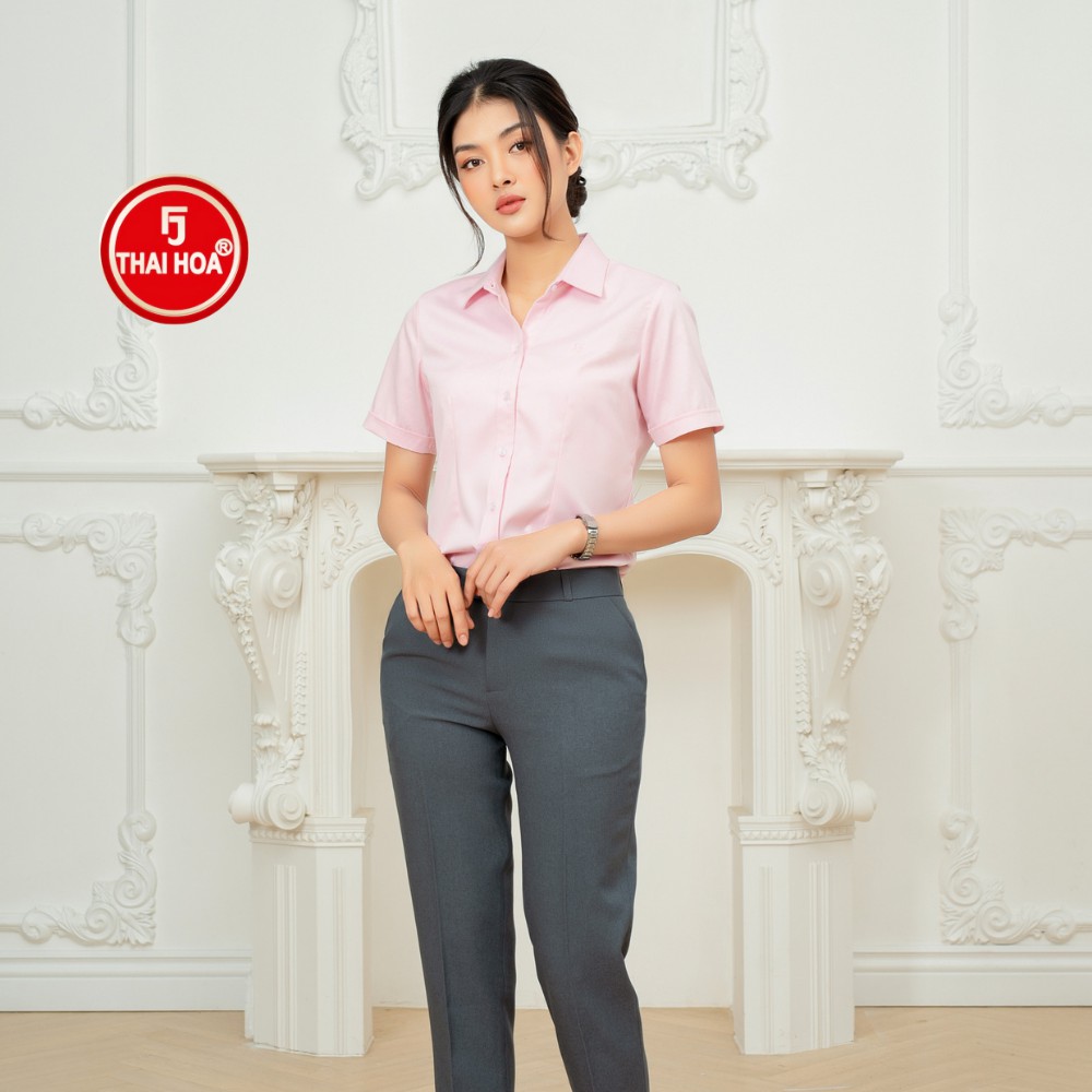Áo sơ mi nữ Thai Hoa công sở ngắn tay vải sợi tre thoáng mát N8919-02-01