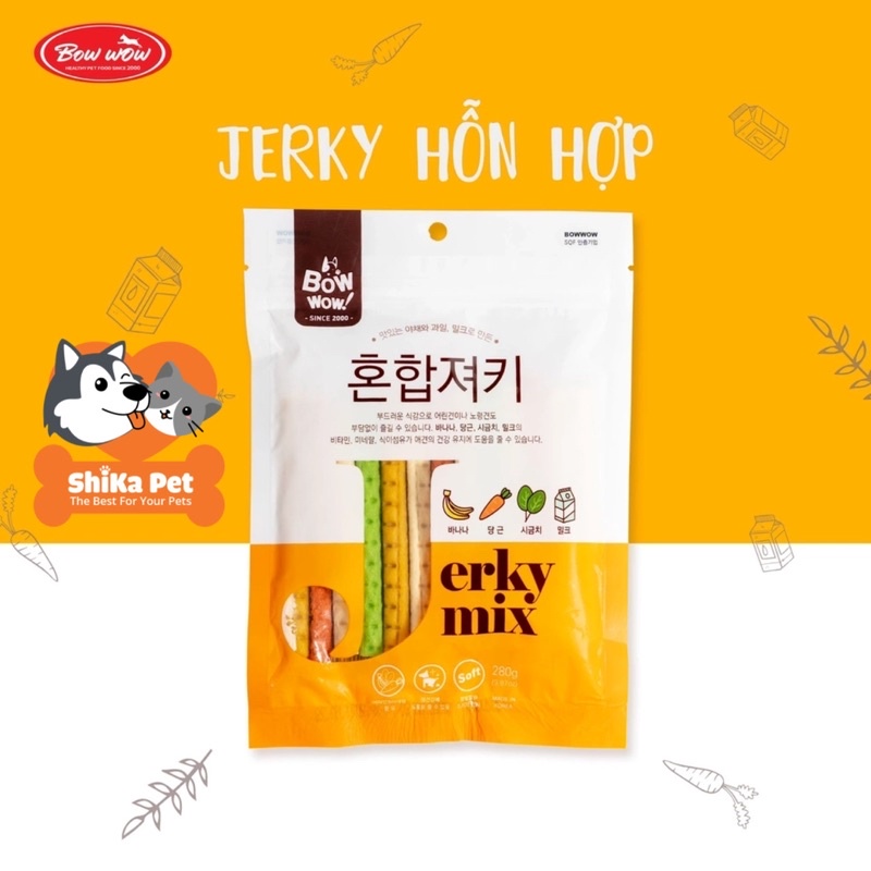 Snack Mềm Jerky Hỗn Hợp Dạng Que Vị Trái Cây&amp;Rau Củ Bowwow 280g