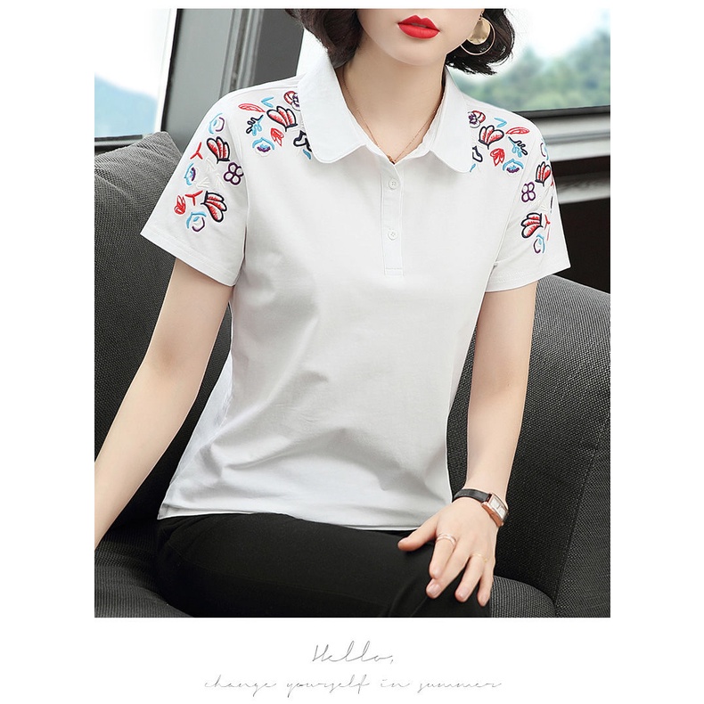 Áo Thun Ngắn Tay Thêu Họa Tiết Thời Trang Mùa Hè 2022 Cho Nữ Trung Niên