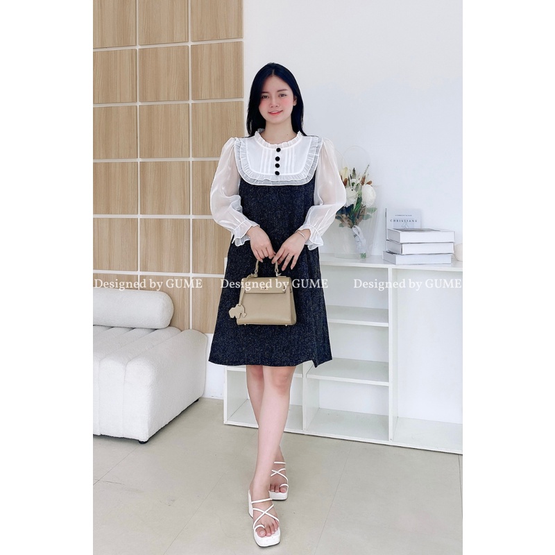 Váy bầu bigsize 40-100kg Vải dạ tăm cao cấp 2 lớp ĐỎ/ĐEN phối organza trắng, cổ bèo đính ngọc MB201)