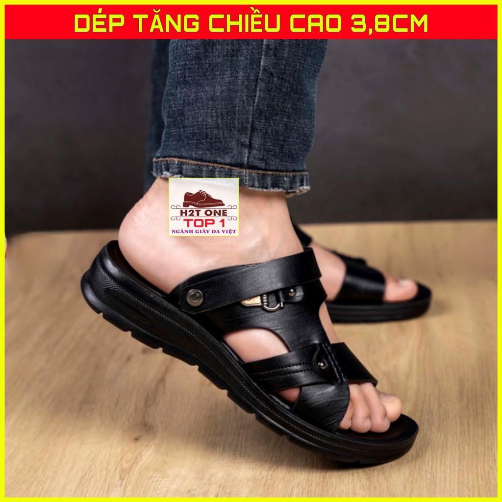 Dép da nam cao cấp - da thật mềm mại - đế đúc tăng cao 3,8cm HT0363