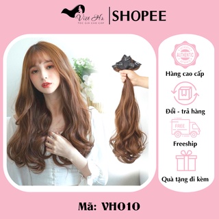 Tóc giả kẹp xoăn Việt Hà sét gồm 3 dải kẹp phồng chân tóc, sợi tơ cao cấp, dày tóc - VH010