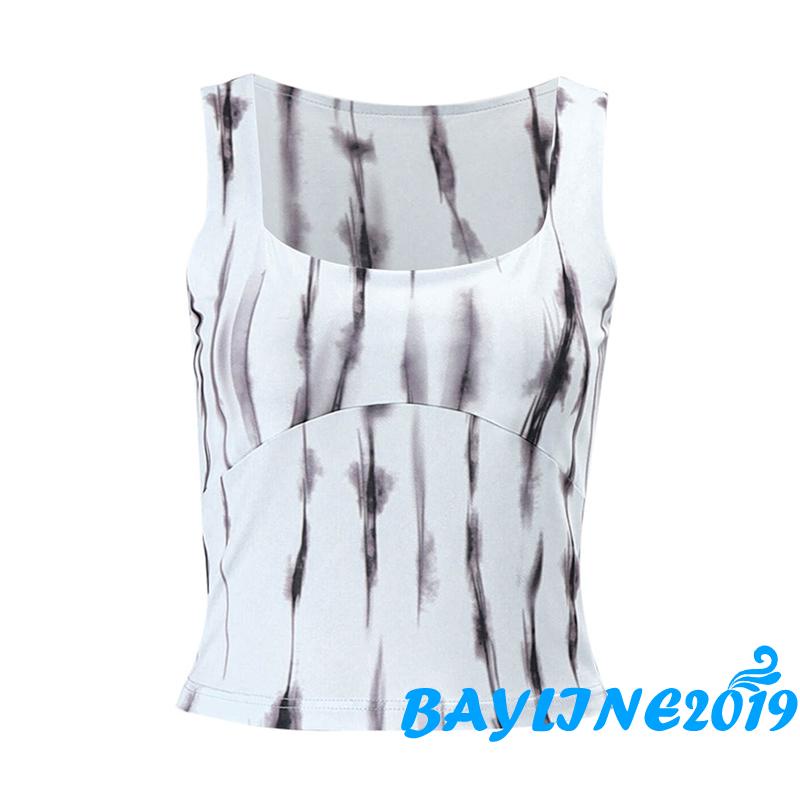 Áo Tank Top Sát Nách Cổ Vuông In Họa Tiết Mực In Phong Cách Đường Phố Thời Trang Mùa Hè Cho Nữ