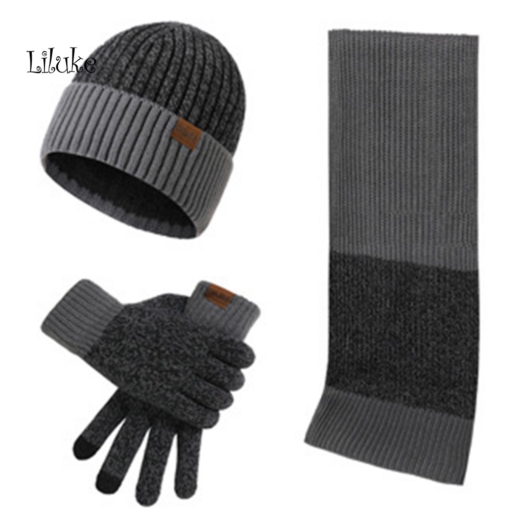 Set 3 Món Mũ Khăn Choàng Găng Tay Len Đan Màu Sắc Tương Phản Cho Nam Và Nữ