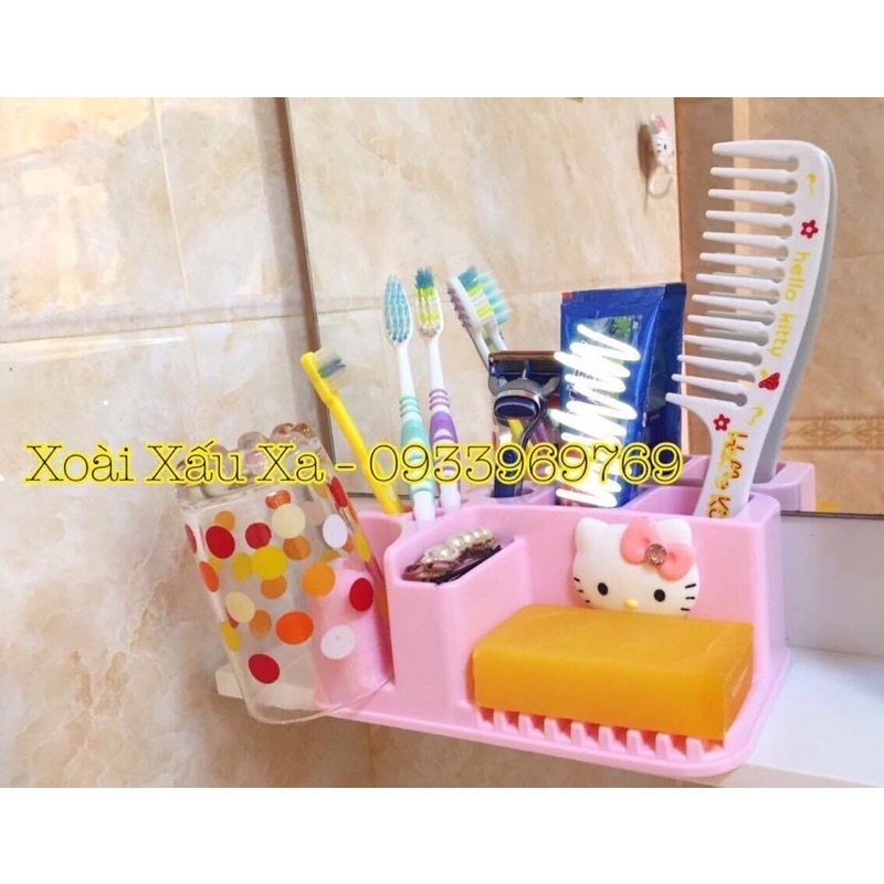 khay nhựa nhà tắm đựng xà phòng, bàn chải, lược, kem đánh răng, úp ly...kitty,doraemon