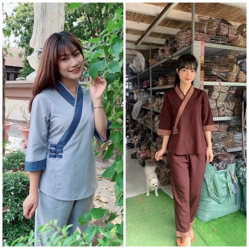 Đồ nữ đi chùa, mẫu kate 3 nút trơn, không co dãn, tay lỡ, đủ size từ 45 đến 65 ký, hàng chuẩn nhiều màu sắc