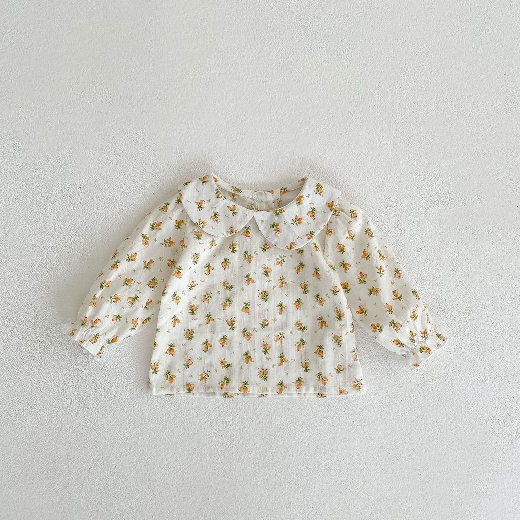 Set Áo Sơ Mi Tay Dài Cổ Búp Bê Phối Quần Yếm Denim Có Túi Lớn Thời Trang Mùa Thu 2022 Cho Bé Gái