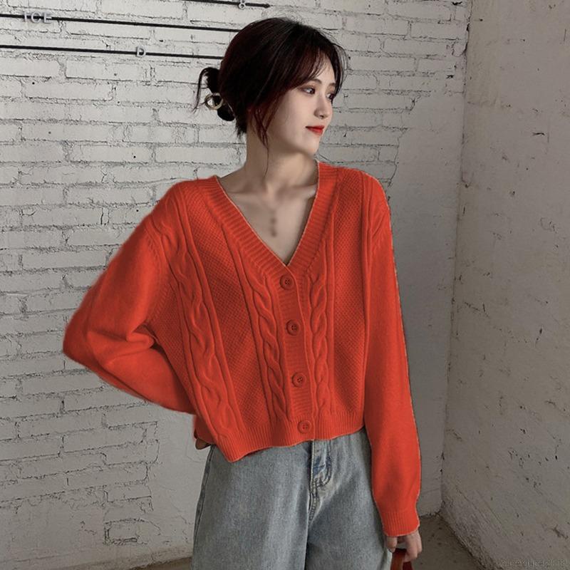 Áo Khoác Cardigan Dệt Kim Thiết Kế Cổ Chữ V Thanh Lịch