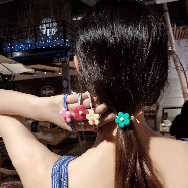 Dây Cột Tóc Cao Su Co Giãn Đính Hoa Nhỏ Màu Sắc Ngọt Ngào Phong Cách Hàn Quốc Cho Nữ