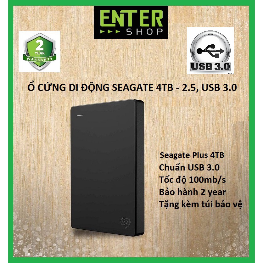 Ổ cứng di động Seagate Backup Plus 4TB Hộp Carton Usb 3.0 Tặng túi bảo vệ ổ cứng