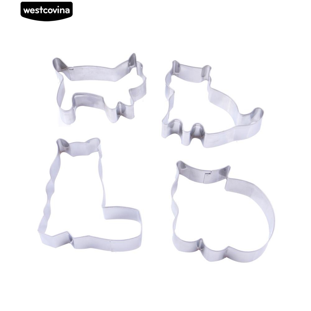 Set 4 Khuôn Cắt Bánh Quy Bằng Thép Không Gỉ Tạo Hình Mèo Dễ Thương