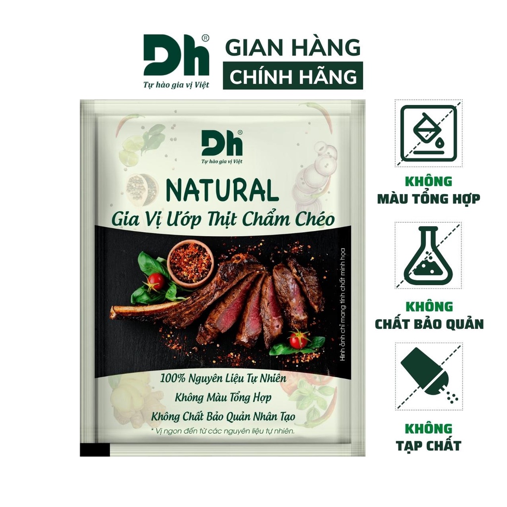 Gia vị ướp thịt chẩm chéo Natural DH Foods nêm sẵn thành phần tự nhiên gói 10gr - DHGVT80