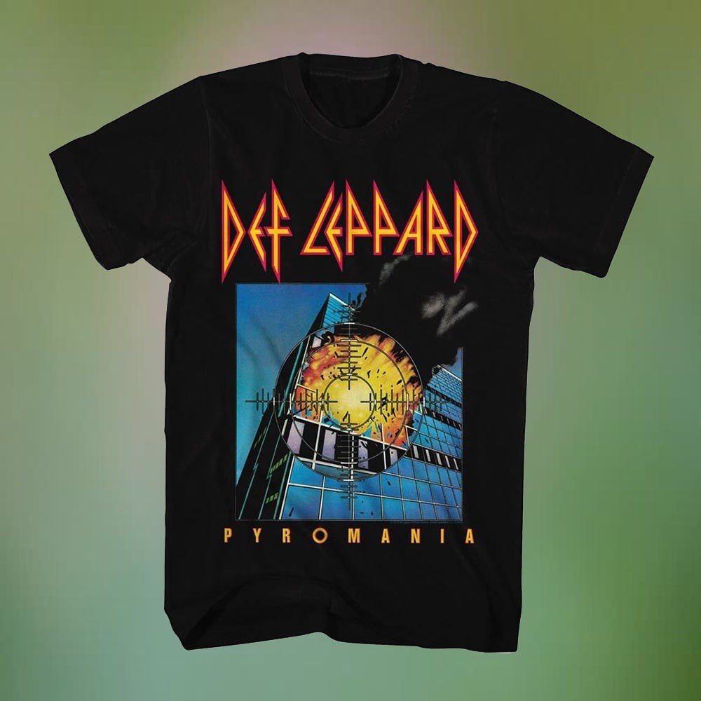 Full Size And Ready Stock Def Leppard Gorgeous Pyromania Black Super Western Sport Mens Cotton Basic Gildan T-Shirt Birthday Present