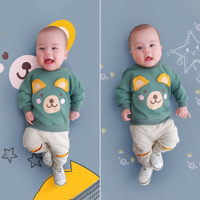 Bộ nỉ cho bé Mario Store bộ da cá họa tiết hình thú chất cotton hàng xuất khẩu