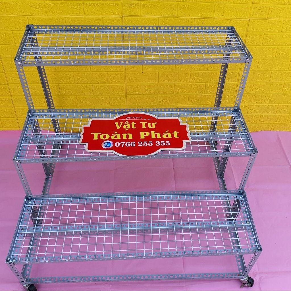 Kệ sắt V lỗ bậc thang 3 bậc khung V3x3cm gắn bánh xe  để cây và hàng hoá