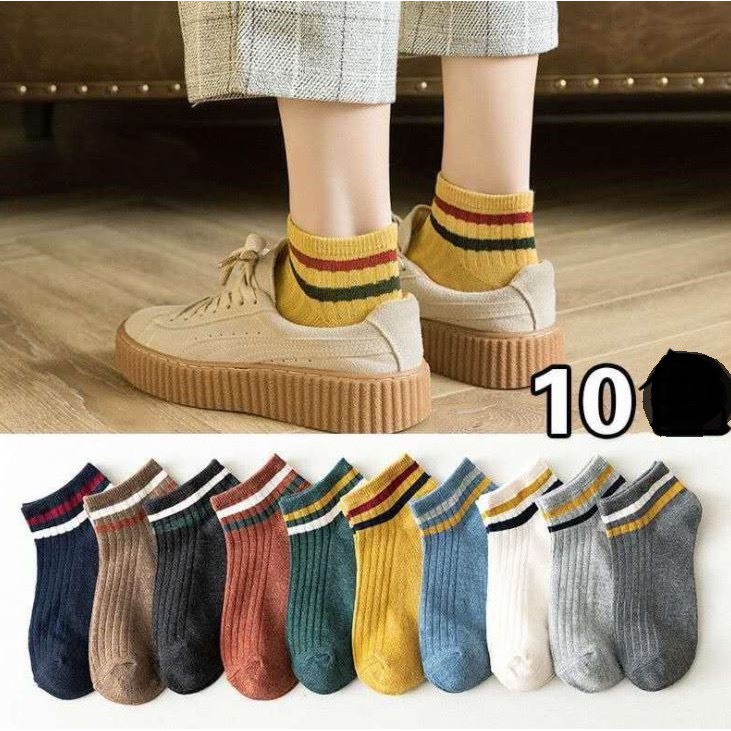 Combo 10 đôi tất nữ thể thao cổ kẻ Tăm ,nhiều màu siêu đẹp, vớ nữ rẻ đẹp