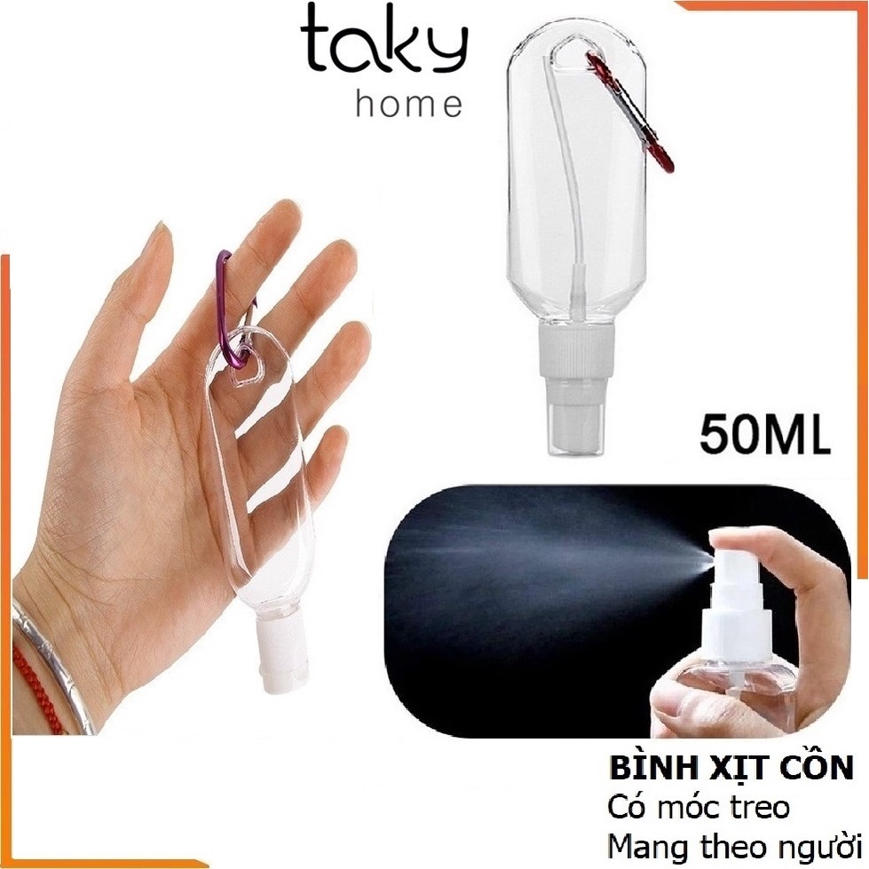 Chai Xịt Cồn Sát Khuẩn Tay Nhỏ Gọn Dễ Mang Theo Người, Treo Túi, Balo Tiện Dụng, Chai Rỗng Đổ Cồn 50ml. TakyHome 7142